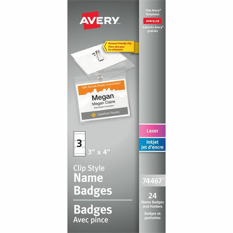 Avery Garment Friendly Clip Style Name Badge Kitfor Laser and Inkjet Printers