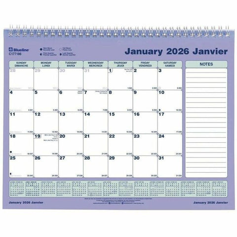 Dominion Blueline, Inc Monthly Wall Calendar 8.5x11, Bilingual